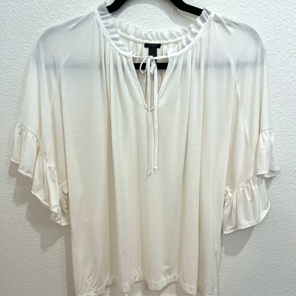J. Crew Women's Ruffle Sleeve Drawstring Ruffle Keyhole Neck White Soft Knit XS - Picture 1 of 3